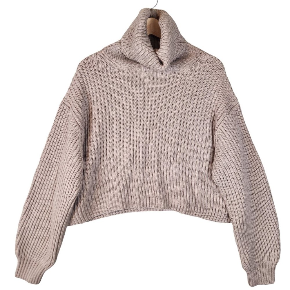 Aritizia Babaton Guell Crop Cowl Neck Sweater Women's Medium Beige Merino Wool